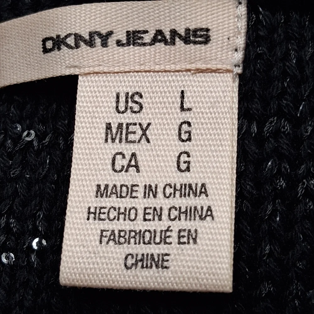 DKNY Jeans Black Sequin Sweater With Bottom Tie Size L